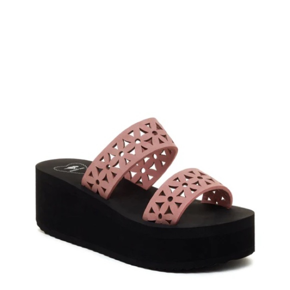 NWOT Rocket Dog Hippy Pink Black Platform Wedge Sandals Flower
